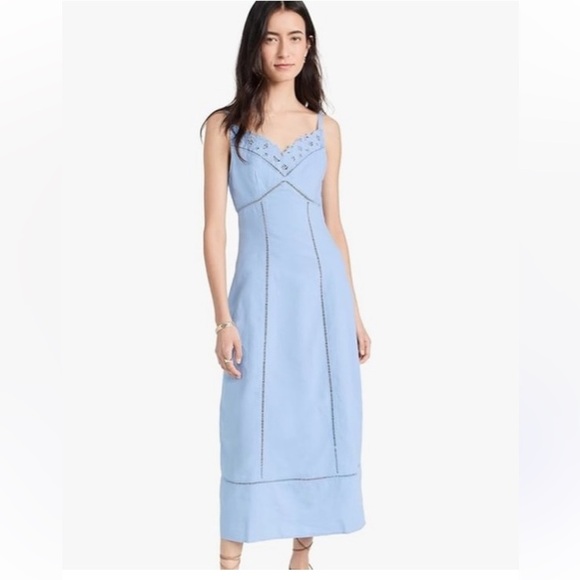 Madewell Sweetheart Sleeveless Dress in Linen-Cotton Blend in Powder Blue - Picture 1 of 9